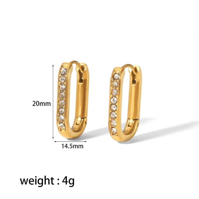 1 Pair Simple Commute Style U Shape Stainless Steel  Gold Color Inlay Rhinestones Women's Hoop Earrings Picture3